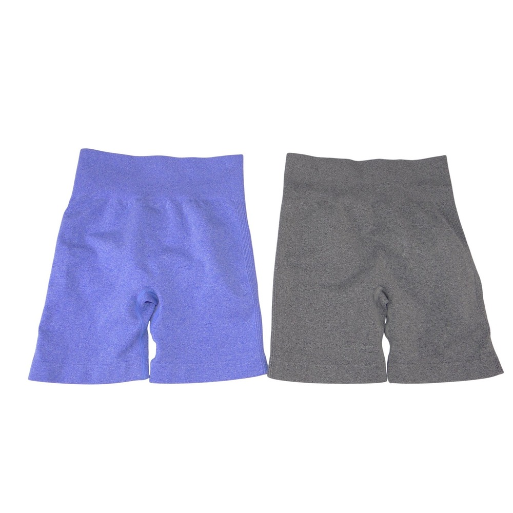 OQQ 2 Pack High Waisted Scrunch Butt Yoga Shapewear Shorts‎ Purple Grey Small